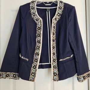 White House Black Market Midnight Blue Embellished Blazer